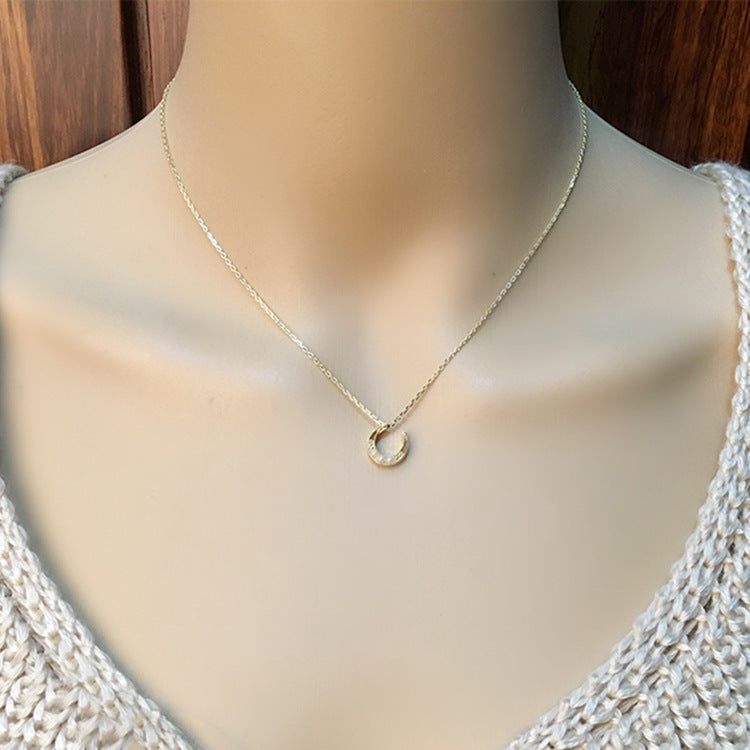 Golden Moon Moonstone Clavicle Women Necklace