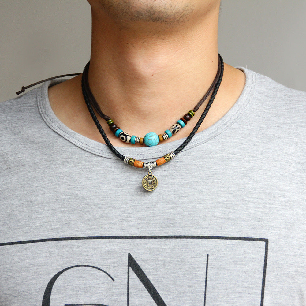 Turquoise Antique Coin Pendant Necklace For Men