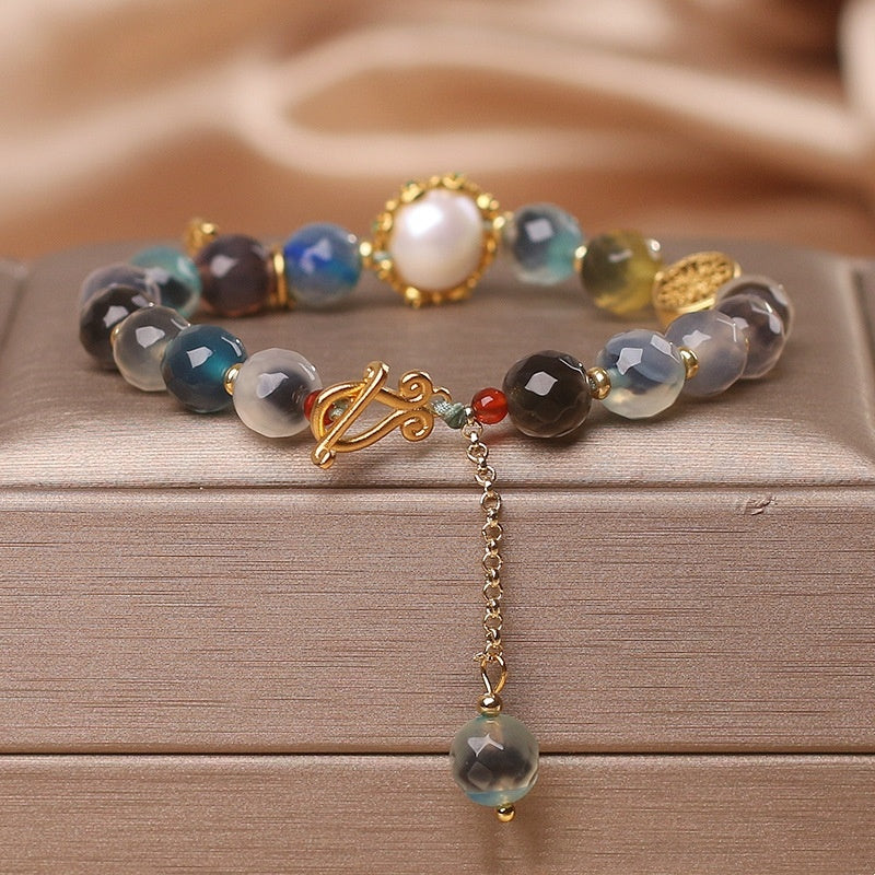 Ethnic Style Natural Heart Agate Women Bracelet