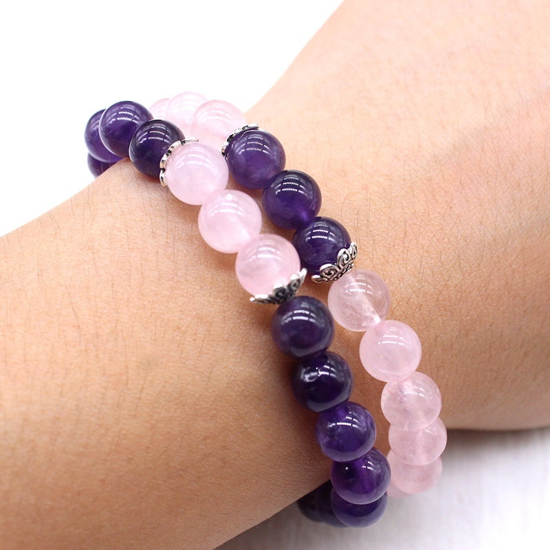 Natural Stone Amethyst Pink Crystal Lotus Bracelet For Women