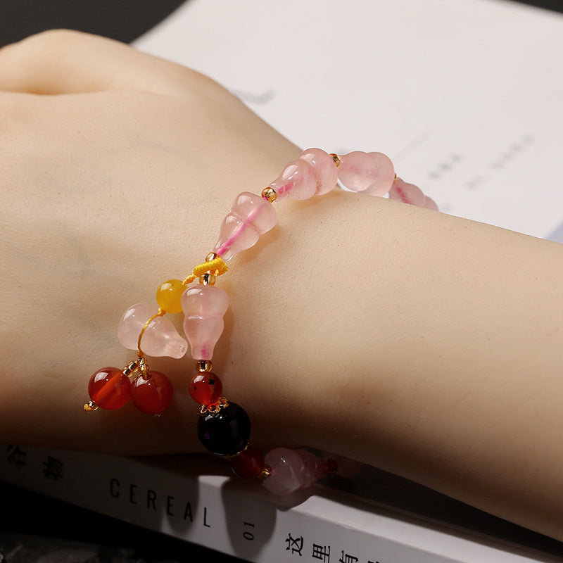 Natural Rose Quartz Bracelet Crystal Gourd Women Bracelet