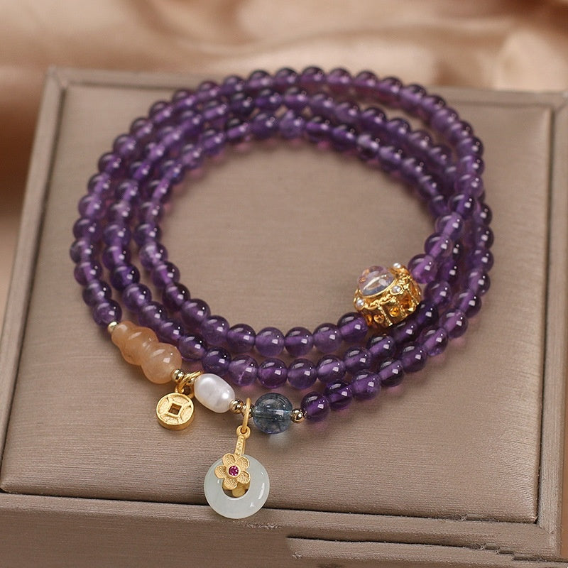 Natural Multi-circle Luck Money Amethyst Women Bracelet