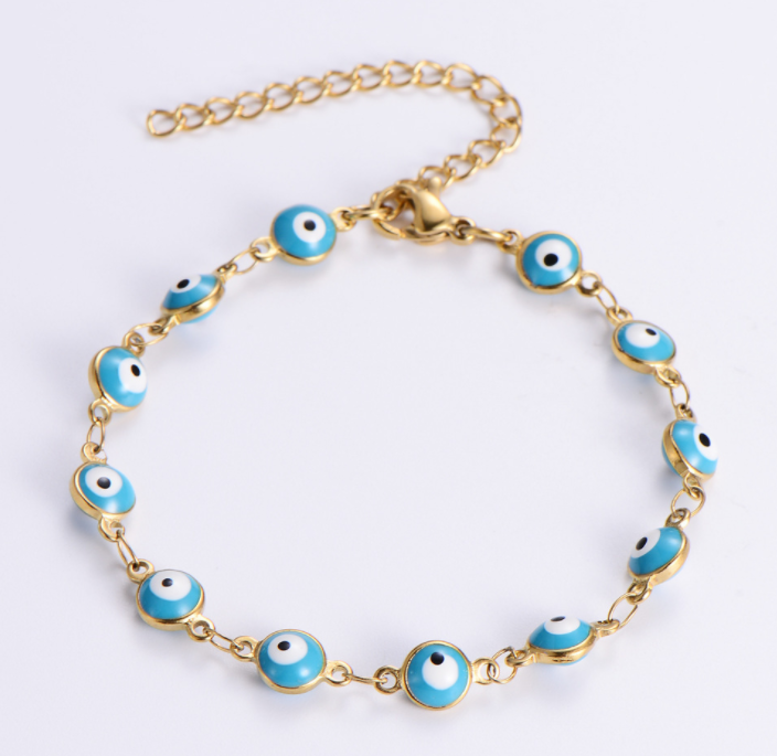 Evil Eye Colorful Drops Of Oil Eye Beaded Link Bracelet Lobster Clasp Adjustable Gold Chain Jewelry For Women Men Loves