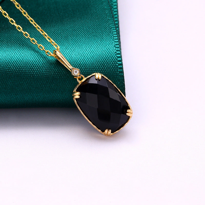 Women's Rectangular Black Agate Necklace