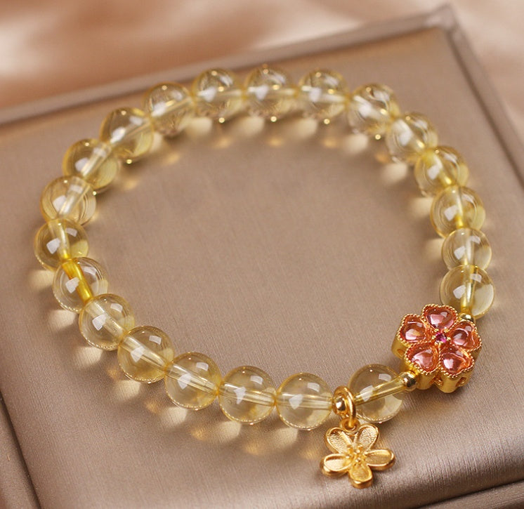 Women's Natural Citrine Fresh Flower Pendant Bracelet