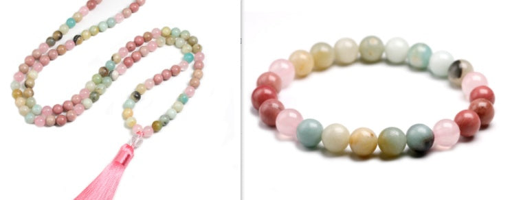 Natural 8mm Rhodochrosite And Amazonite Beads Necklace Peaceful Heart