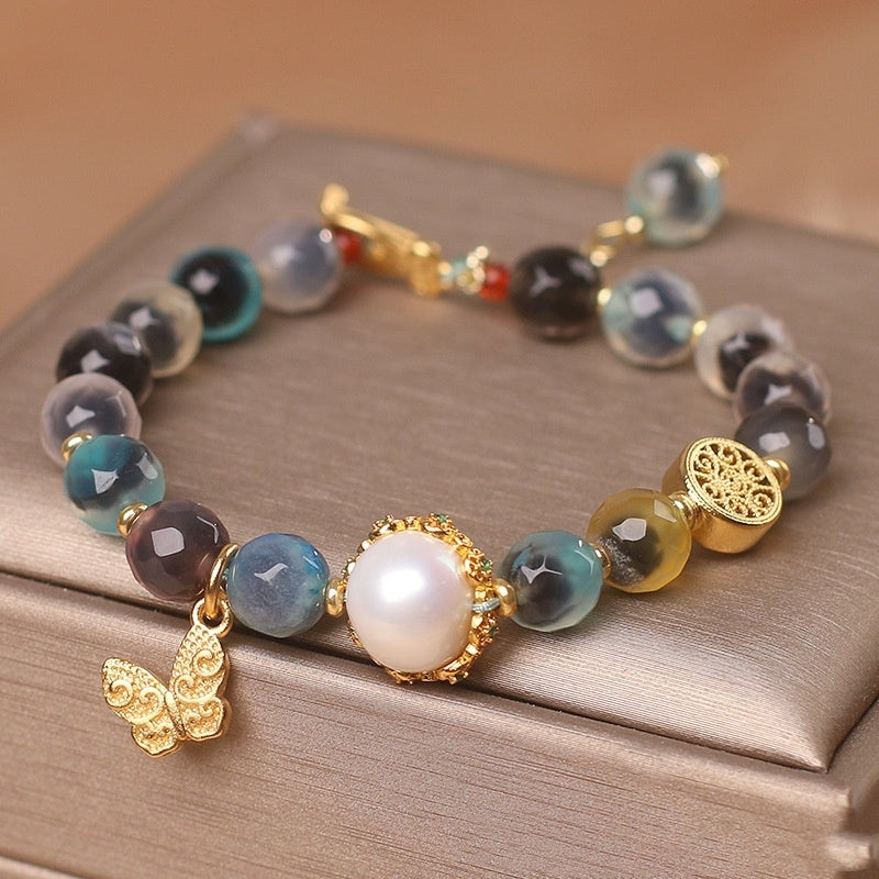 Ethnic Style Natural Heart Agate Women Bracelet