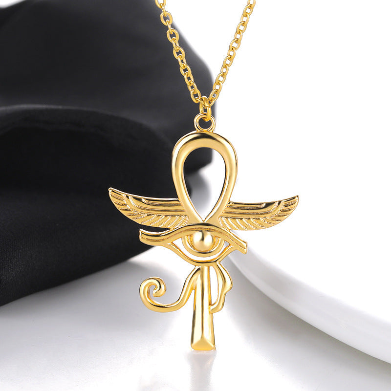 Angel Wings Cross Eye Of Horus Necklace