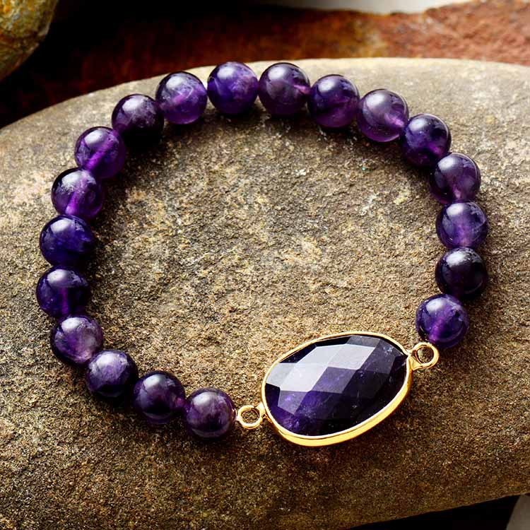 Amethyst Stretch Beaded Women Bracelet