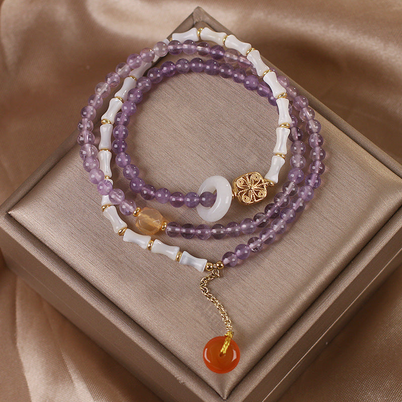 Natural Amethyst Bamboo Bracelet Women's Luxury