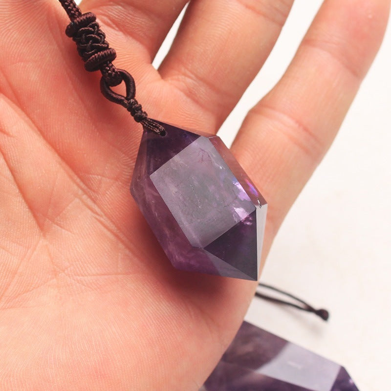 Natural Amethyst Hexagonal Pendant Necklace For Women