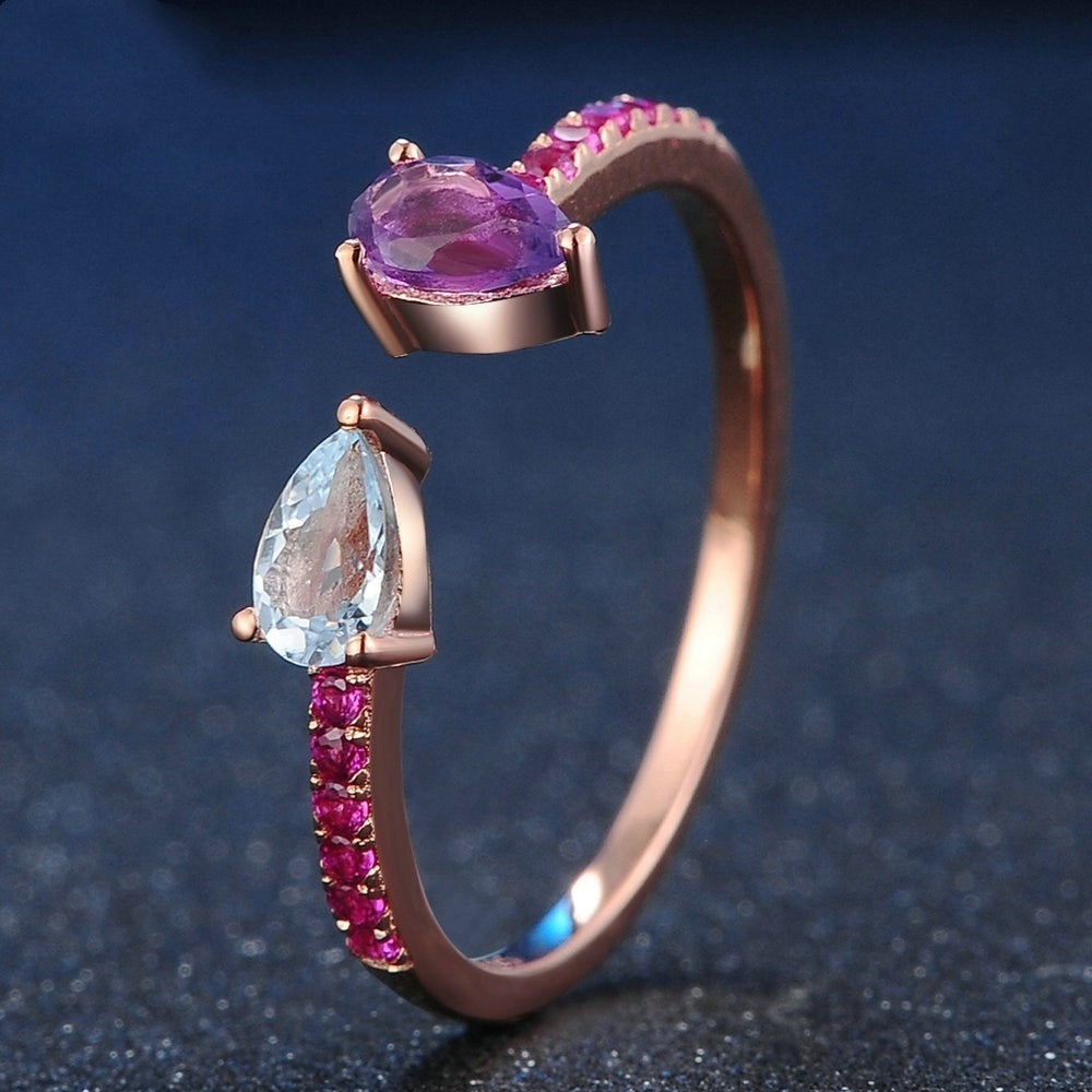 Amethyst and Rose Gold Women Ring