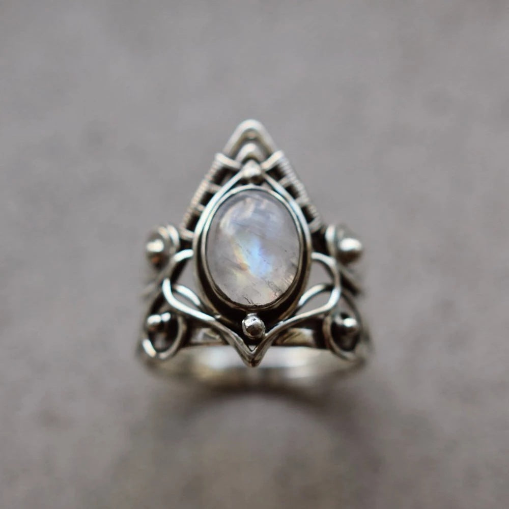 Crystal Boho Antique Indian Moonstone Women Rings