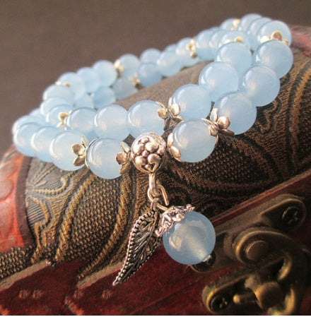 Pink chalcedony agate Women Bracelet leaves