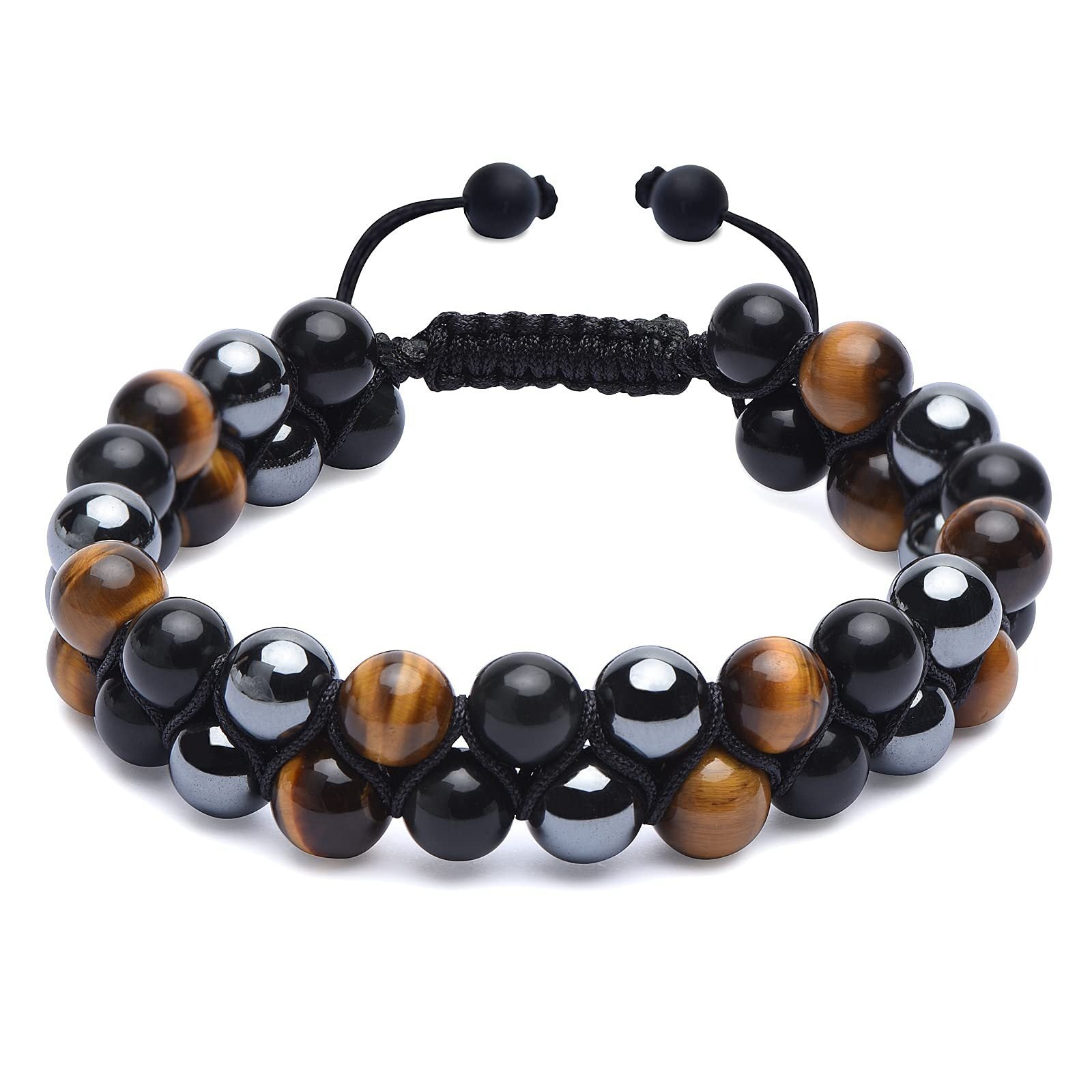 Natural Tiger Eye Agate Bracelet Men's Woven Adjustable Black Magnet Yoga Beaded Bracelet