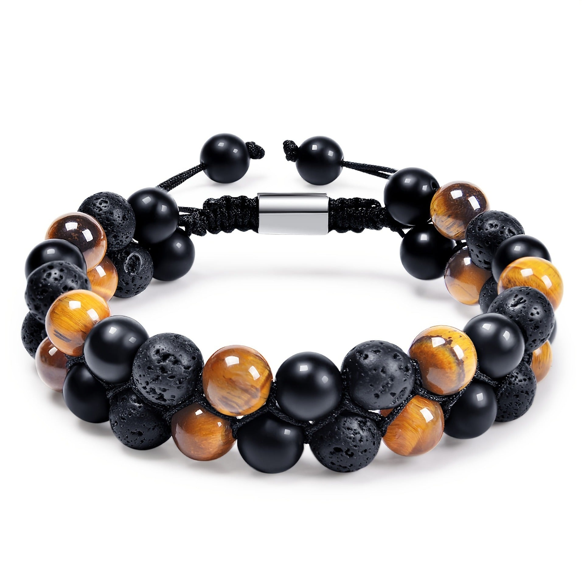 Natural Tiger Eye Agate Bracelet Men's Woven Adjustable Black Magnet Yoga Beaded Bracelet