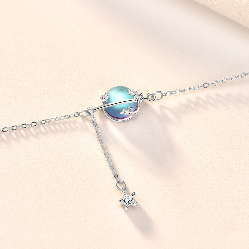 S925 Sterling Silver Moonstone Planet Women Bracelet