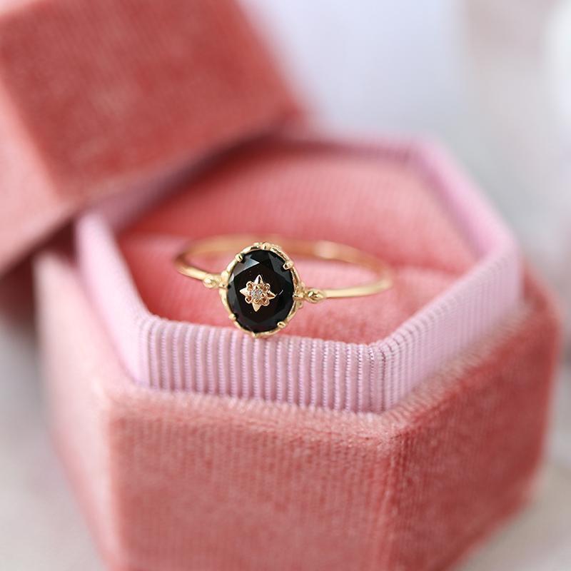 Inlaid Black Agate Ring Women Ins Mild Luxury Retro Niche