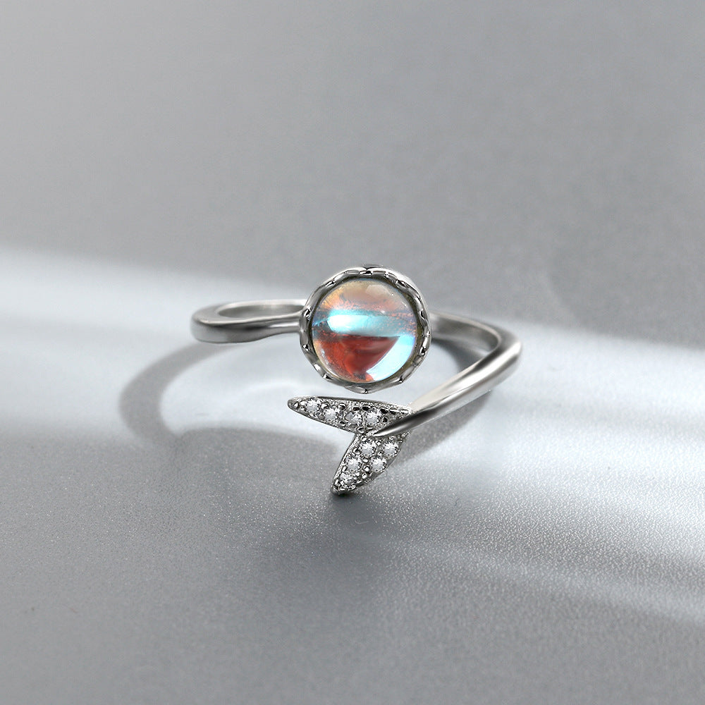 Fishtail Irregular Moonstone Advanced Design Adjustable Women Ring