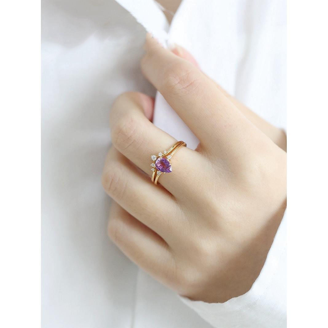 Sterling Silver Fantasy Natural Amethyst Crown Women Ring