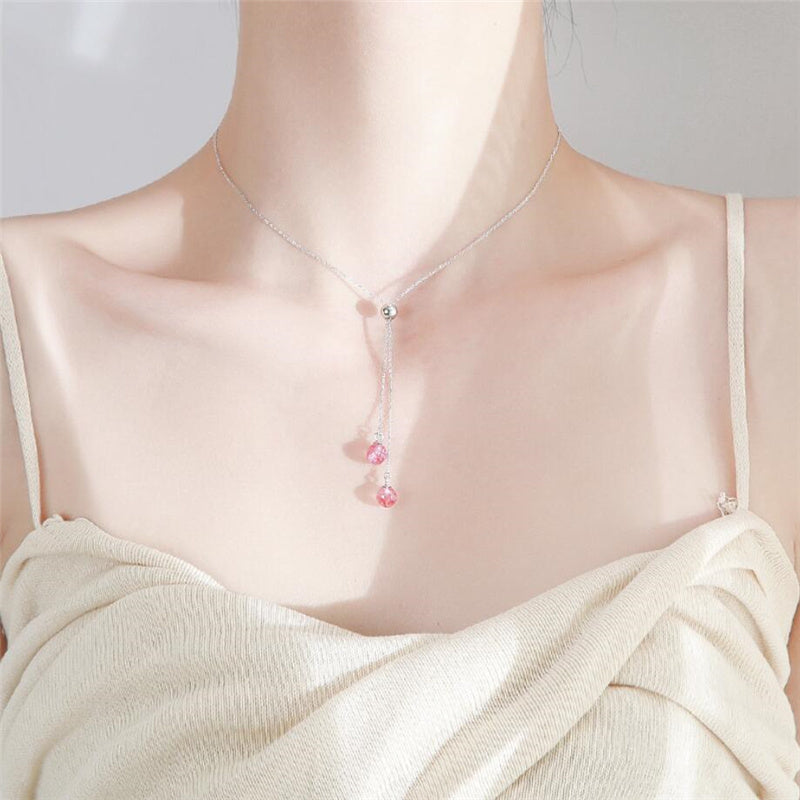 Strawberry Crystal Rose Quartz Women Necklace