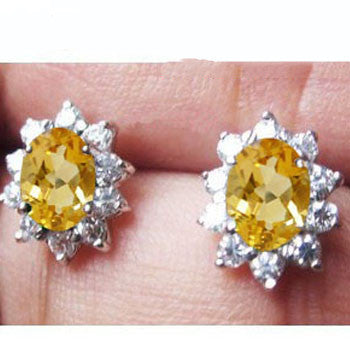 925 silver gold plated natural citrine earrings for women