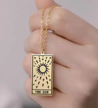 Square Tarot Cards Necklace For Women Gold Stainless Steel Moon Sun Couple Pendant Neck Chain Necklace Vintage Cute Jewelry Gift