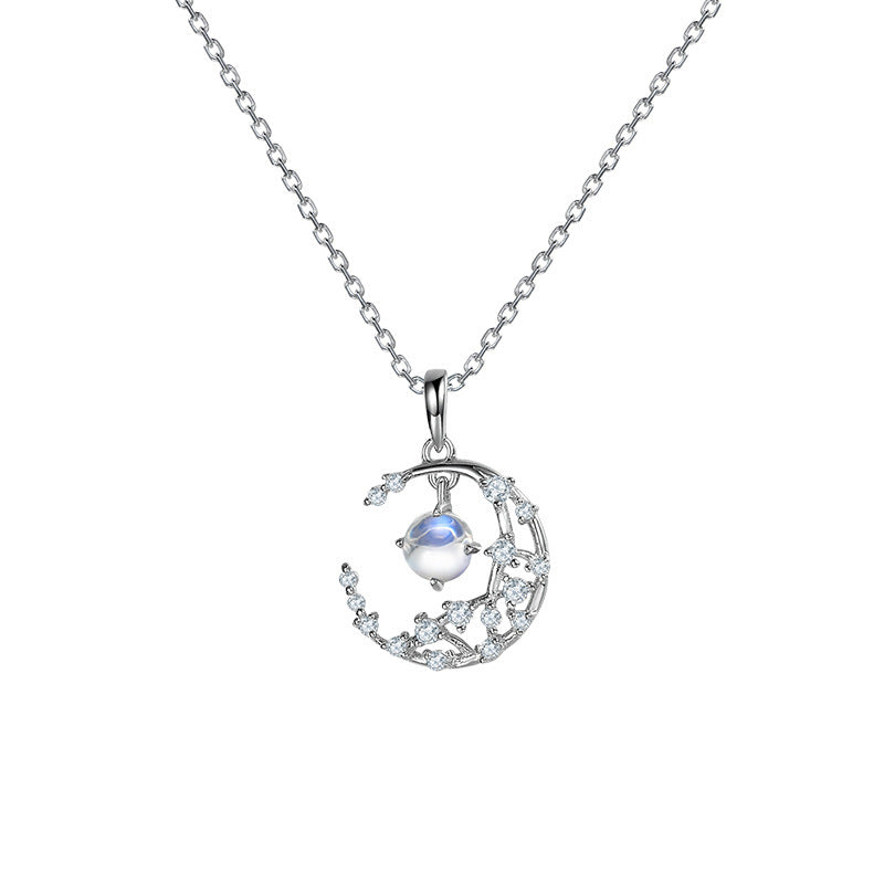 Fashion Star And Moon Pendant Natural Moonstone Women Necklace