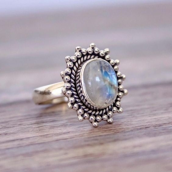 Inlaid Moonstone Gemstone Women Ring