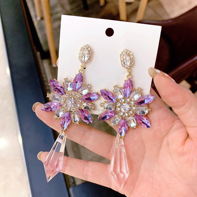 Amethyst Crystal Flower Women Earrings