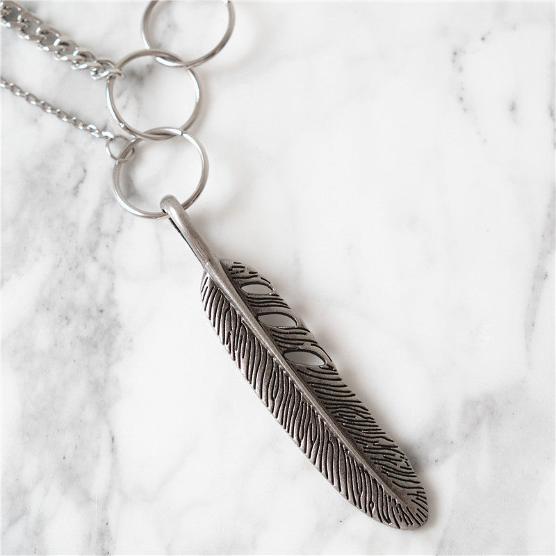 Hip-hop feather multi-layer men necklace