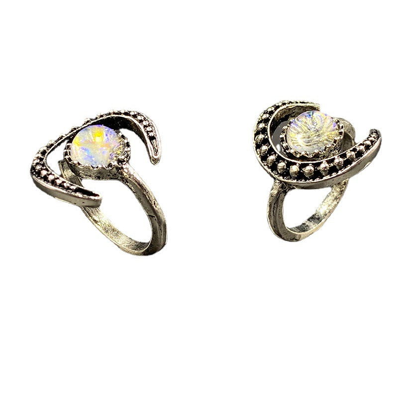 Crescent Ring Ladies Moonstone Crystal Ring Women