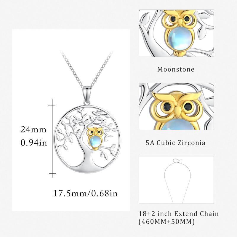 925 Sterling Silver Tree of Life with Moonstone Owl Women Necklace