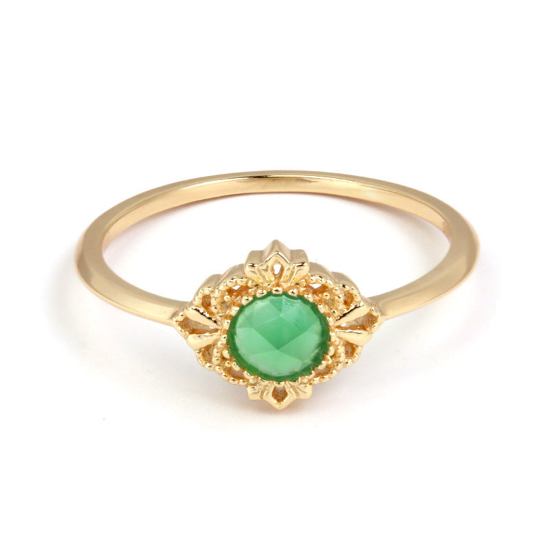 Chinese Neoclassical Green Agate Women Ring