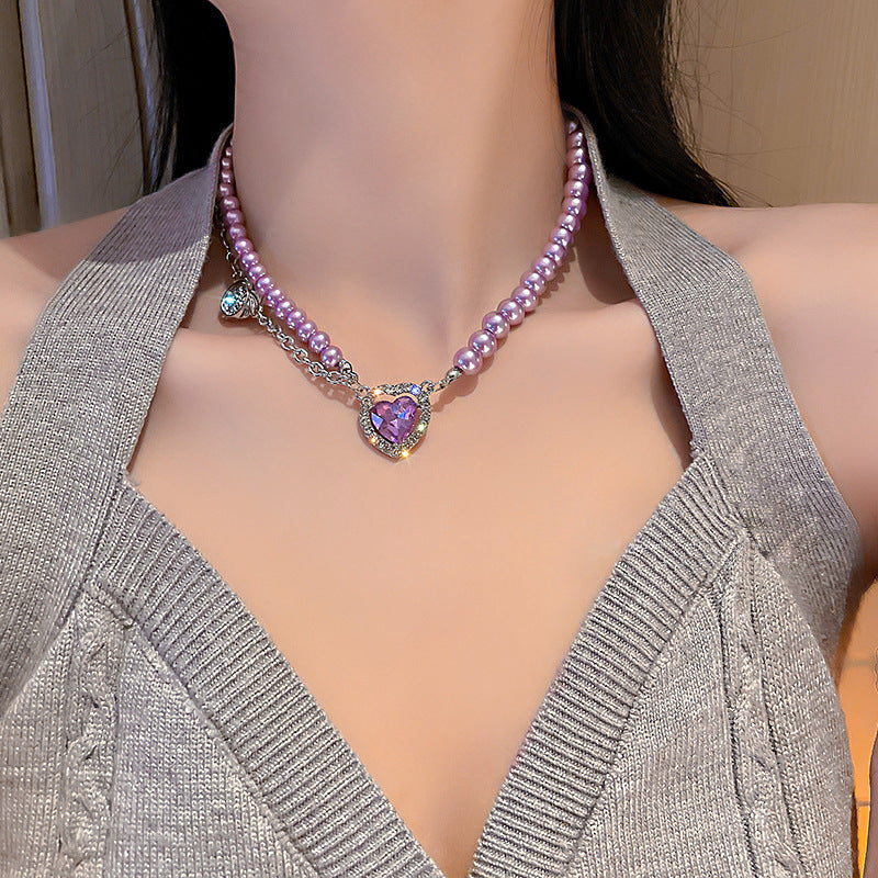 Luxury Cute Amethyst Elegant Temperament Pearl Clavicle Necklace