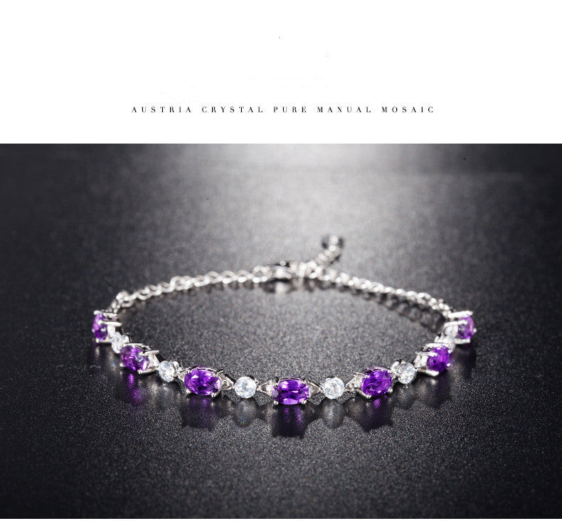 Silver Diamond Amethyst Women Bracelet