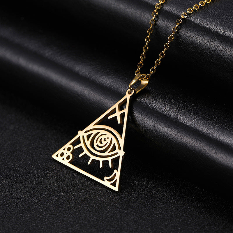 Men's Hip Hop Pyramid EYE OF PROVIDENCE Triangle Stainless Steel Necklace