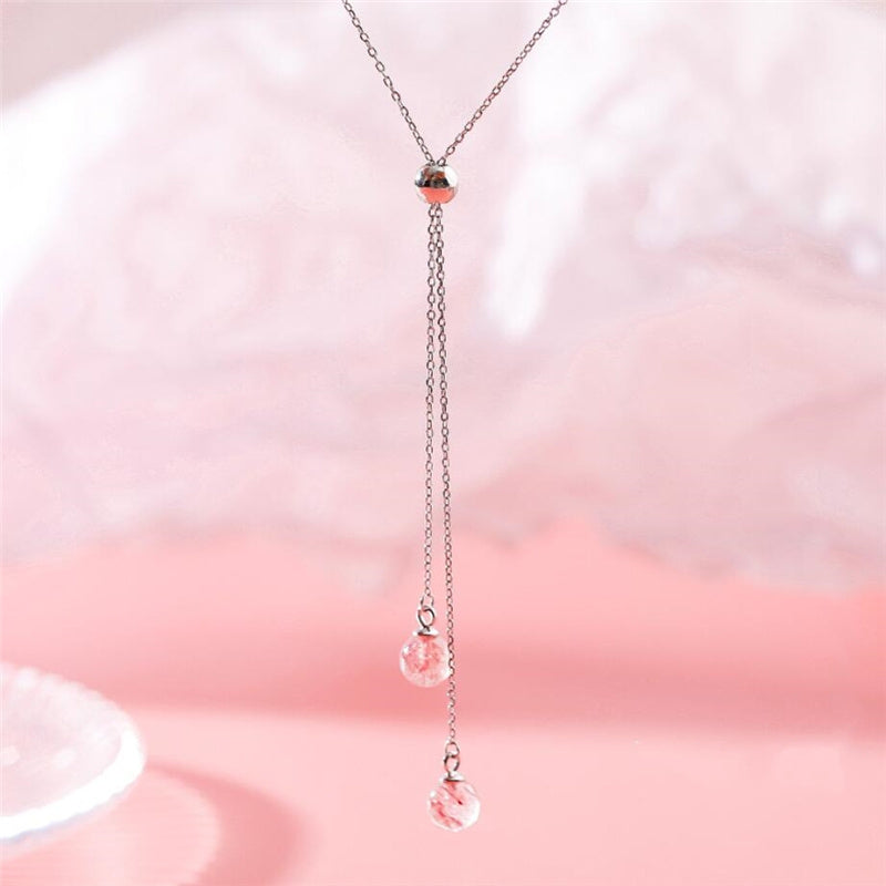 Strawberry Crystal Rose Quartz Women Necklace