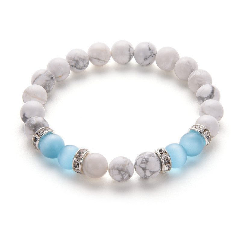 Blue Agate White Turquoise Pink Crystal Green Agate 8mm Women Bracelet