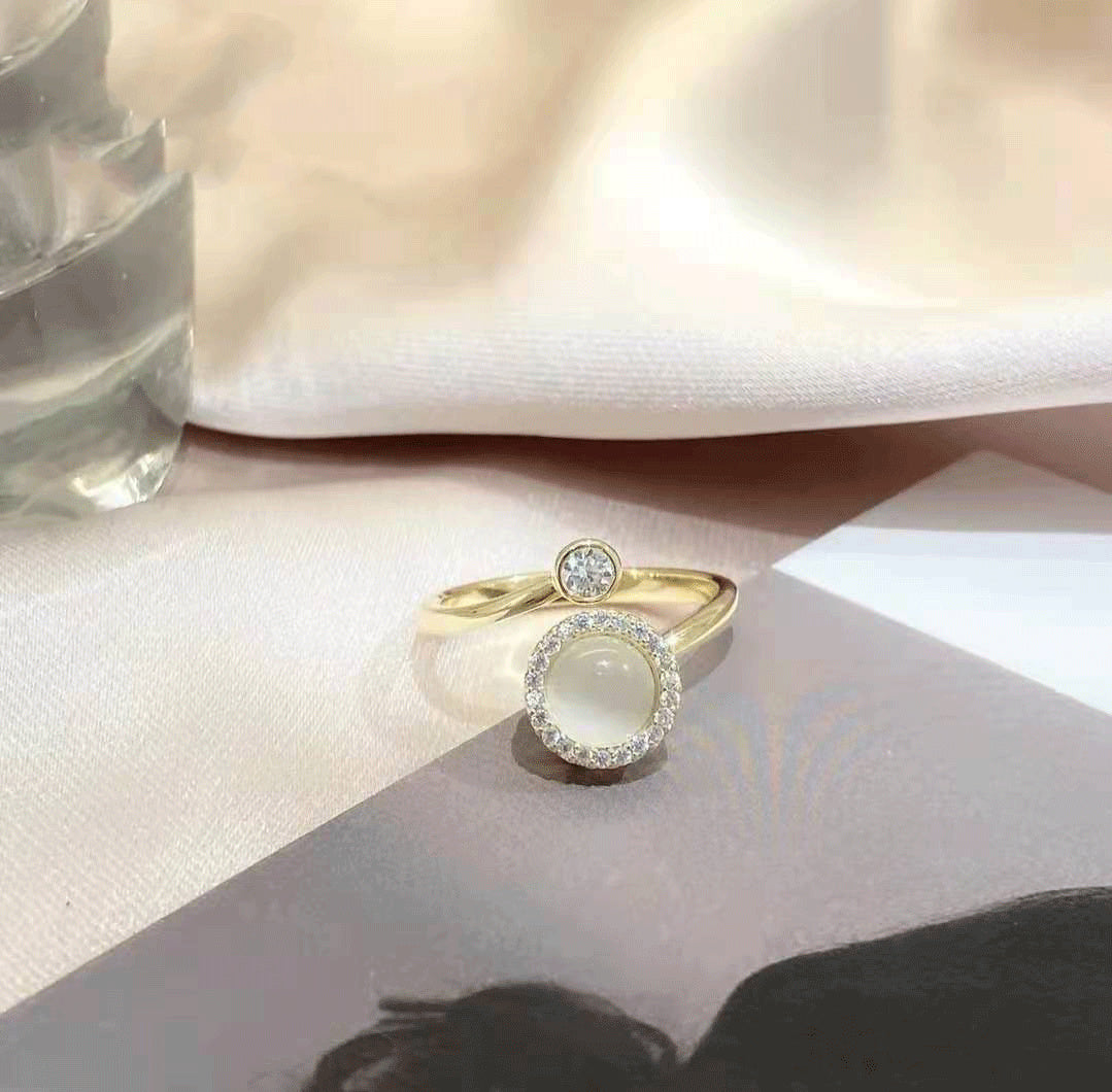 Fashion Cat's Eye Moonstone Rotatable Women Ring