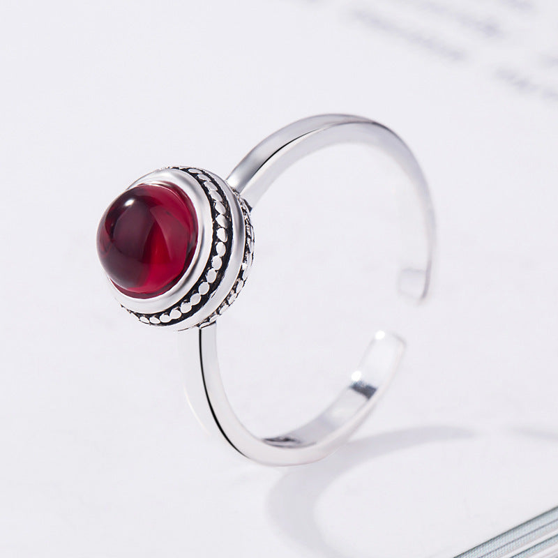 Red Agate Silver Plated Ring For Women