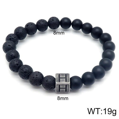 Volcanic Rock 26 English Letter Stainless Steel Bracelet Fashion Agate Bead Bracelet