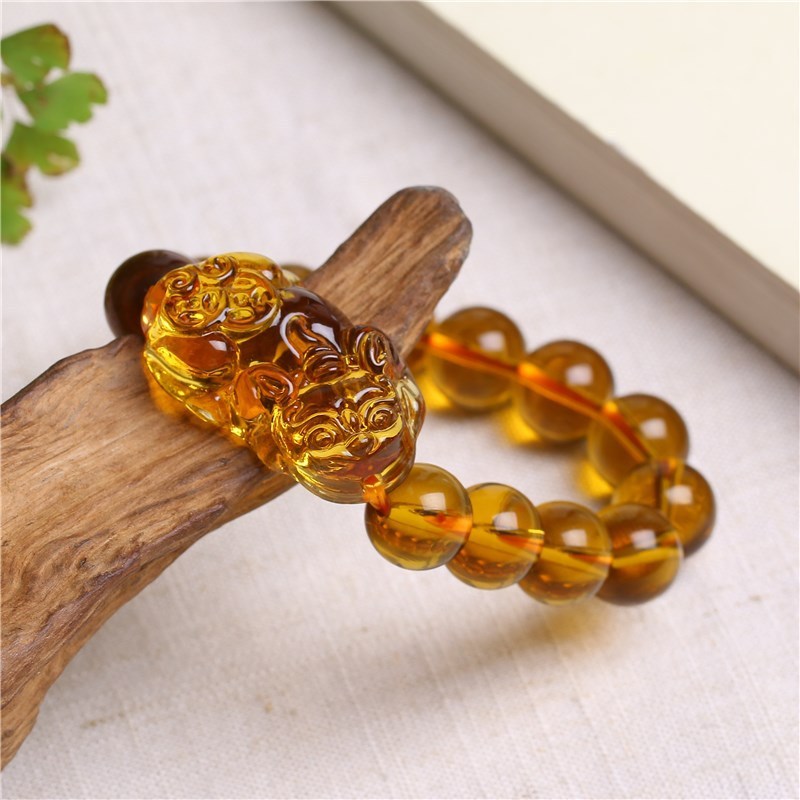 Men's And Women's Bracelets Crystal Ornament Citrine Yellow Water Artificial Crystal Bracelet Black Stone Ornament