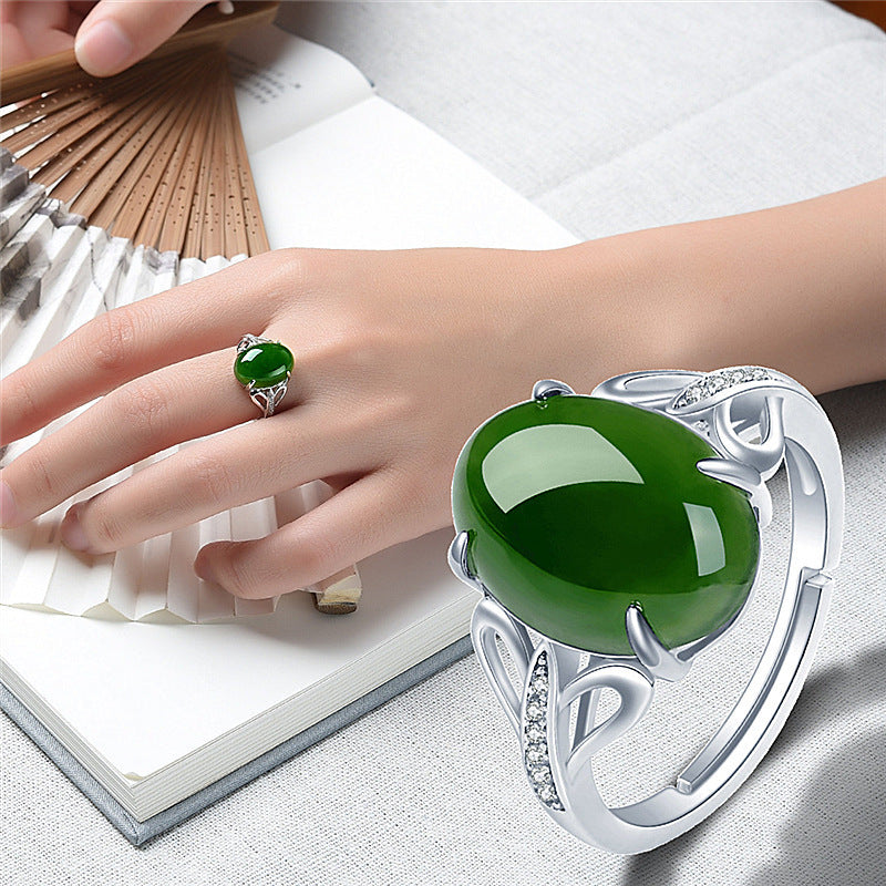 Fashion Green Agate Women Ring Simple Retro