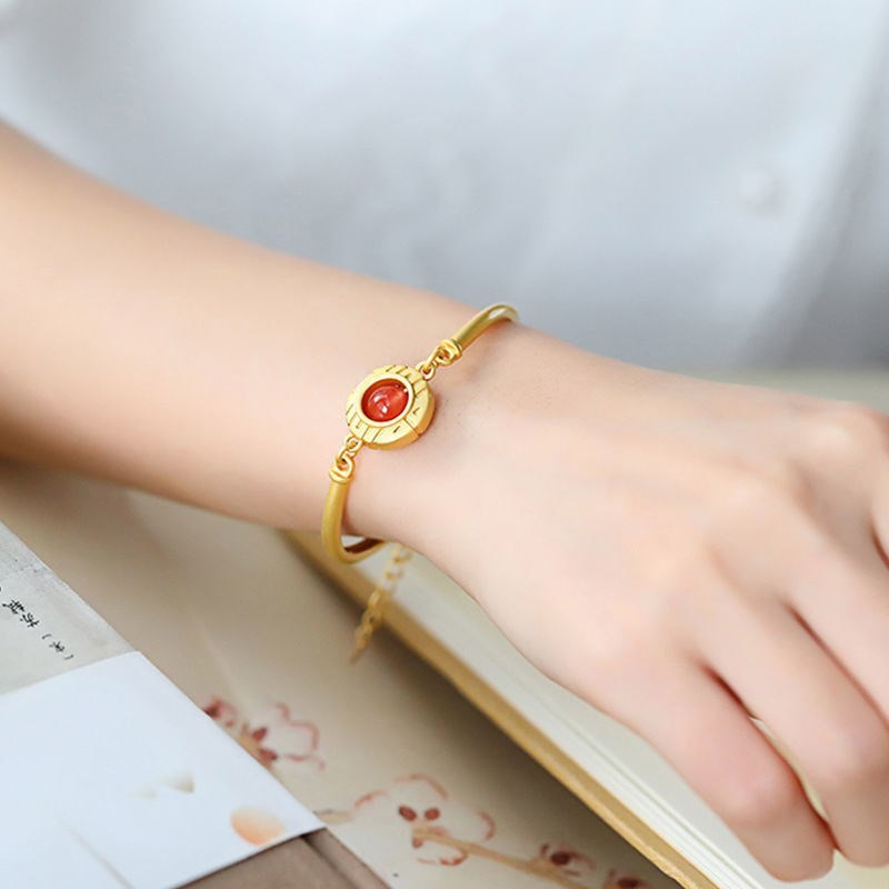 Natural Red Agate Double Happiness Round Women's Hand Bracelet