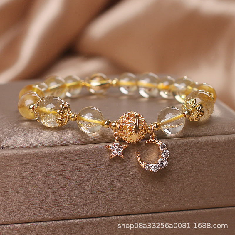 Natural Citrine Gold Gem Quartz Bracelet Women Light Luxury Star Moon Crystal Bracelet