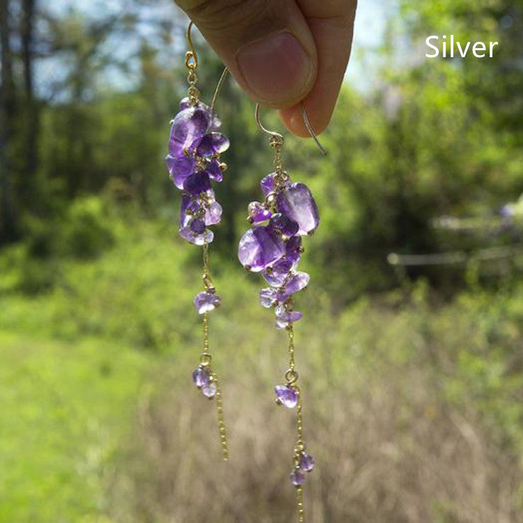 Elegant Tassel Amethyst Natural Amethyst Women Earrings