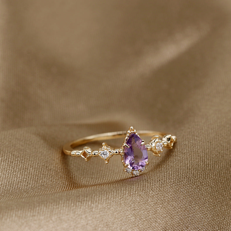 S925 Gold Plated Amethyst Ring