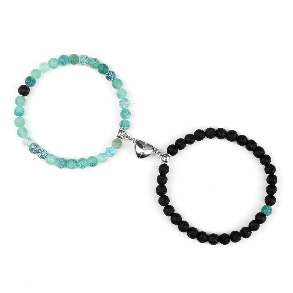 6mm Turquoise Volcanic Rock Tigereye Couple Bracelet