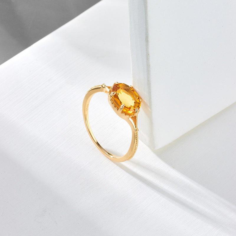 Retro Women's S925 Silver Plating K Gold Citrine Ring